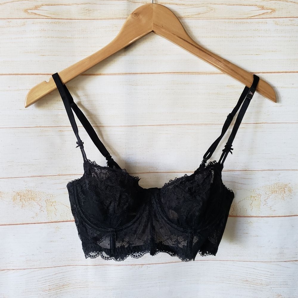 Victoria's Secret Dream Angels Lace Push-Up Without Padding Bra Black Size 34C
